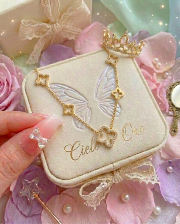 Cadena de trevol enchapado oro real 18k