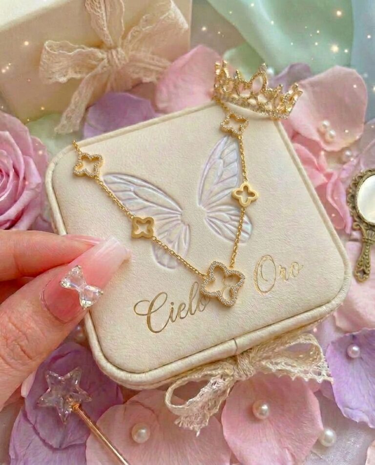 Cadena de trevol enchapado oro real 18k