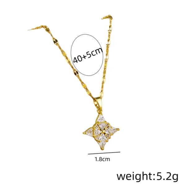 Four-Pointed-Star-Zirconia-Plated-18K-Real-Gold-Pendant-Accessories-316-Stainless-Steel-Necklace-Female-Temperament-Waterproof-Non-Fading-Clavicle-Chain-5 Cadena de estrella de Zirconia Blanca