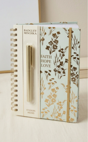 Journal 🌷de Dorado Floral A5 con Espiral Dorada + Boli + Stickers