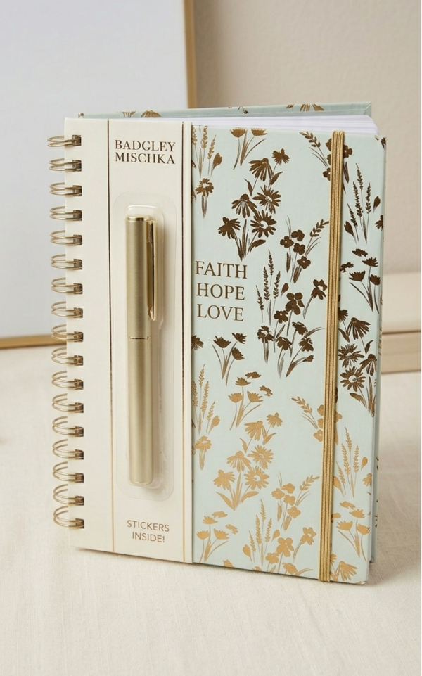 Journal 🌷de Dorado Floral A5 con Espiral Dorada + Boli + Stickers