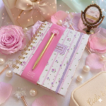 Journal  Floral💮  A5 con Espiral Dorada + Boli + Stickers