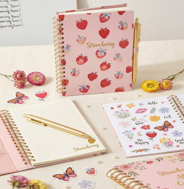 Gemini_Generated_Image_gojnzsgojnzsgojn Journal 🍓 de Fresas A5 con Espiral Dorada + Bolígrafo + Stickers