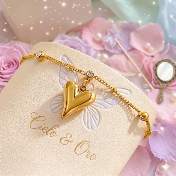 Pulsera o (tobillera) con zirconia y corazon