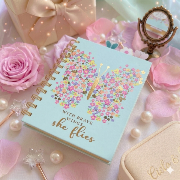 Journal 🦋de Mariposa Floral A5 con Espiral Dorada + Marcador de paginas
