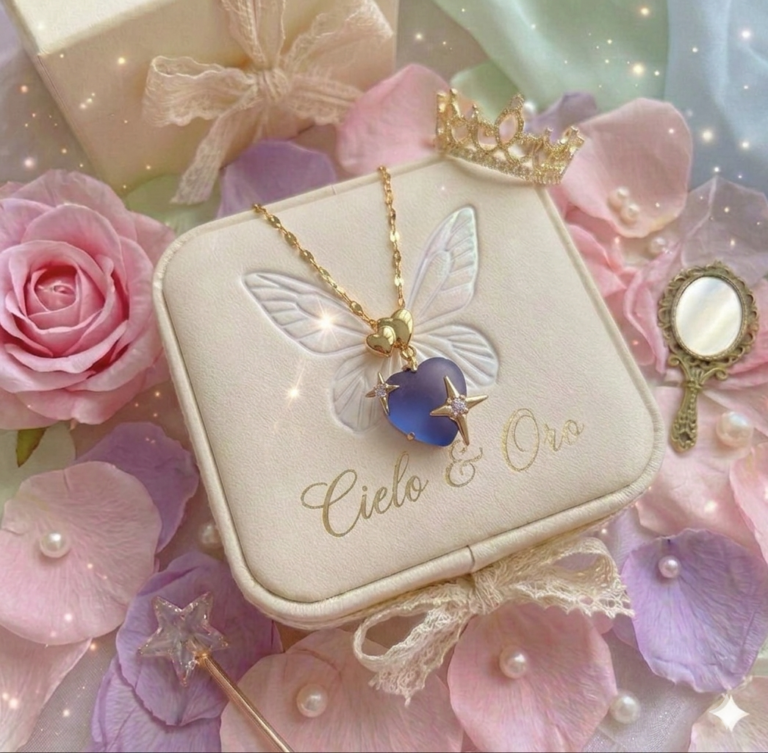 Collar Corazón Azul — Acero Inoxidable Baño Oro 18K PVD | Joyería