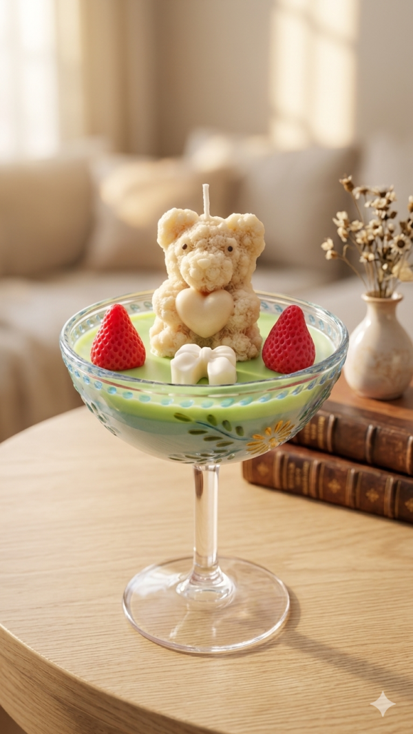 Vela de osito de lavanda y rosas